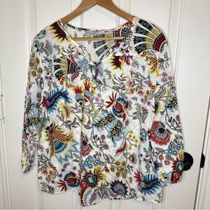 Linen Blend By Hester & Orchard White Multicolor Floral Long Sleeve Blouse XL